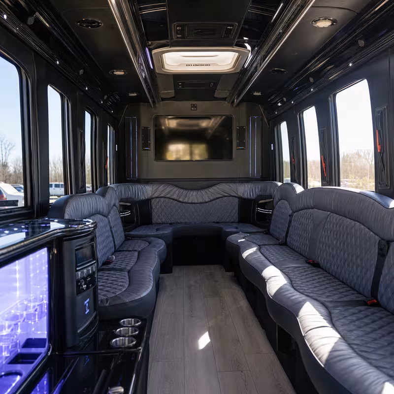 Passenger watching the New Orleans scenery during a regional party bus road trip