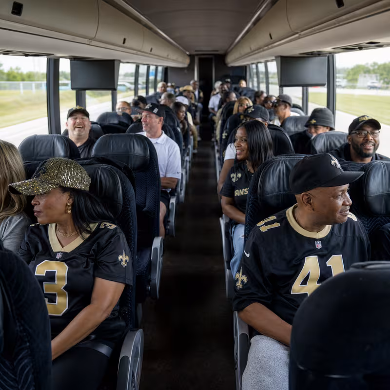 Passenger seating aboard a New Orleans party bus rental