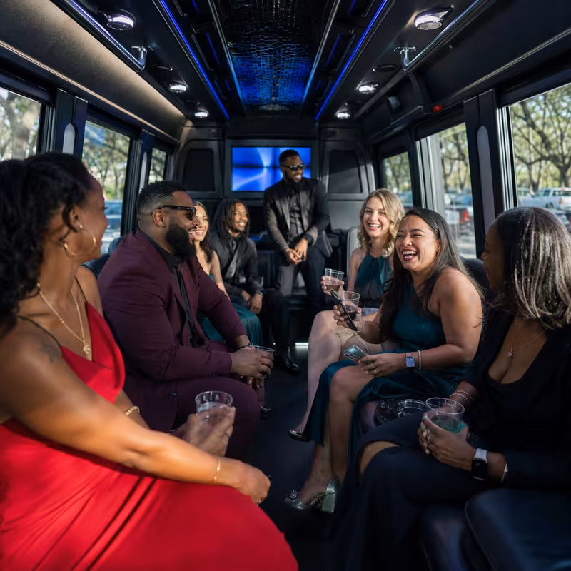 Black Mercedes Sprinter van staged for an New Orleans Private Event Transportation group